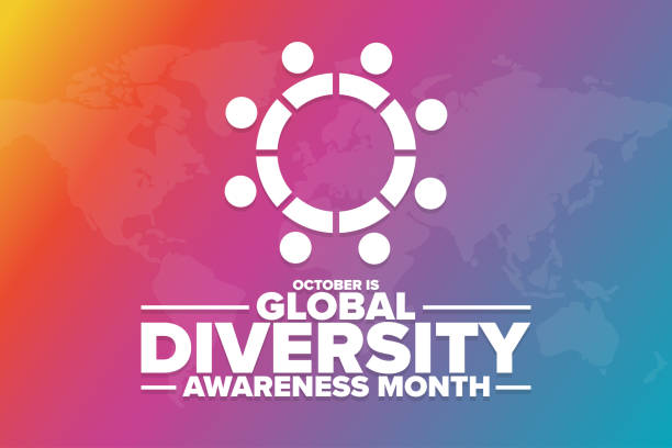 oktober ist global diversity awareness month. urlaubskonzept. vorlage für hintergrund, banner, karte, poster mit textbeschriftung. vektor eps10 abbildung. - diversity stock-grafiken, -clipart, -cartoons und -symbole