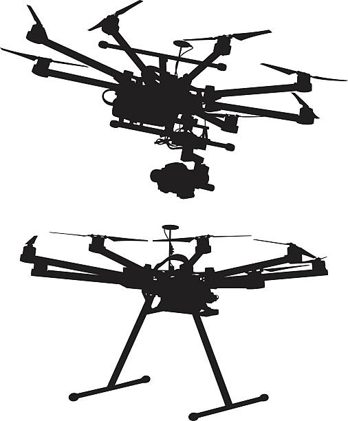 Octocopter Silhouettes Vector silhouettes of two octocopters. drone clipart stock illustrations