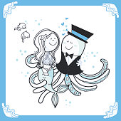 Octopus and mermaid wedding invitation