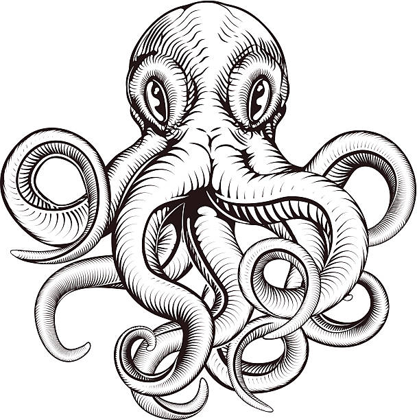 осьминог иллюстрация - black octopus tattoo clip art stock illustrations.
