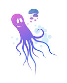 vector illustration cartoon stylized octopus in gradient color on a white background
