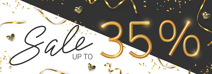35 off discount promotion sale made of realistic 3d gold number with sepantine and tinsel. Vector