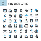 Vector office and business icon set. Green series
