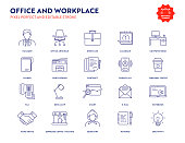 Office and Workplace Line Icon Set with Editable Stroke and Pixel Perfect.