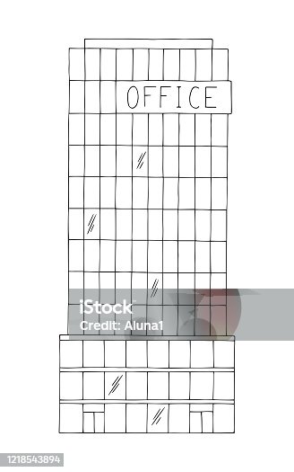 istock Office building exterior front view graphic black white isolated sketch illustration vector 1218543894