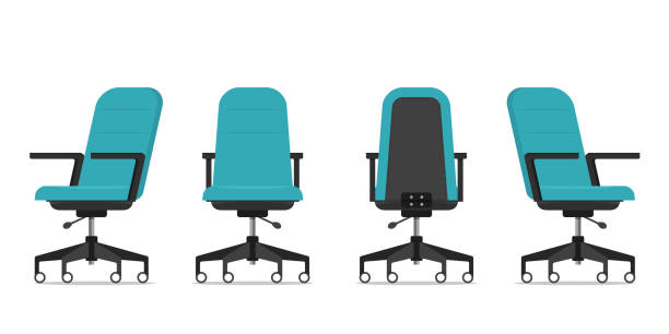 bildbanksillustrationer, clip art samt tecknat material och ikoner med kontorsstol eller skrivbordsstol ur olika syner. ergonomisk stol i framläge, bakifrån, sidovy. möbelikon för inredning i plan design. - office chair