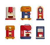 Office coffee machine icons, flat style modern design. Vector illustration
