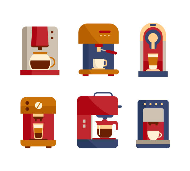 Office coffee machine icons, flat style modern design Office coffee machine icons, flat style modern design. Vector illustration coffee maker stock illustrations