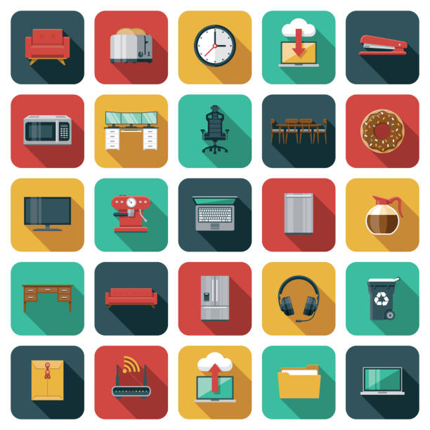 Office Icon Set A set of rounded corner App-style icons. File is built in the CMYK color space for optimal printing. Color swatches are global so it’s easy to edit and change the colors. kitchen clipart stock illustrations