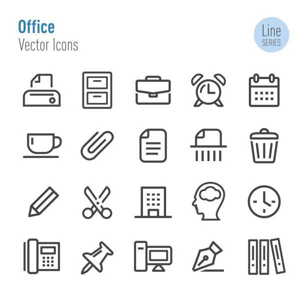 illustrazioni stock, clip art, cartoni animati e icone di tendenza di icone di office - vector line series - casellari