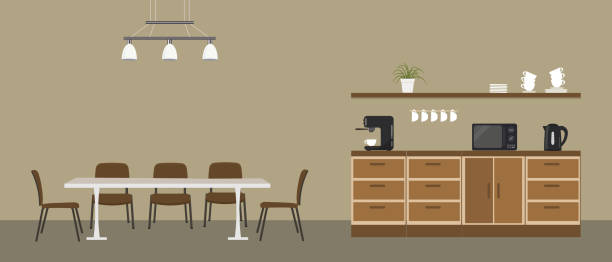 Office kitchen. Break room. Dining room in the office vector art illustration