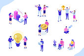 Set of people working together. Can use for web banner, infographics, hero images. Flat isometric vector illustration isolated on white background.