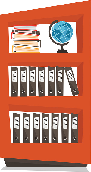 Office shelves with folders vector illustration