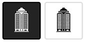 istock Office Skyscrapers Icon on  Black Button with White Rollover 1323269962