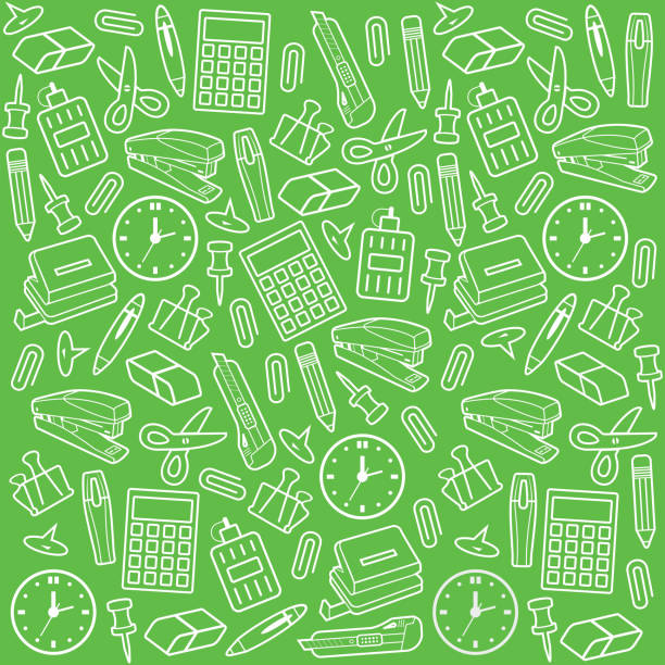 Office Supplies Background Doodle style seamless office supplies background pattern that can be tiled in vector format office designs stock illustrations