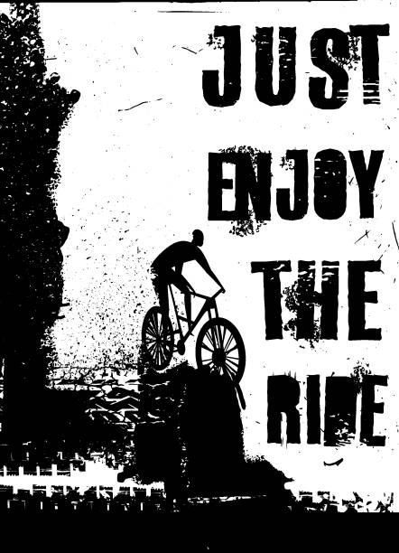 stockillustraties, clipart, cartoons en iconen met offroad freestyle bicycle poster. portrait vector illustration - posing with ski