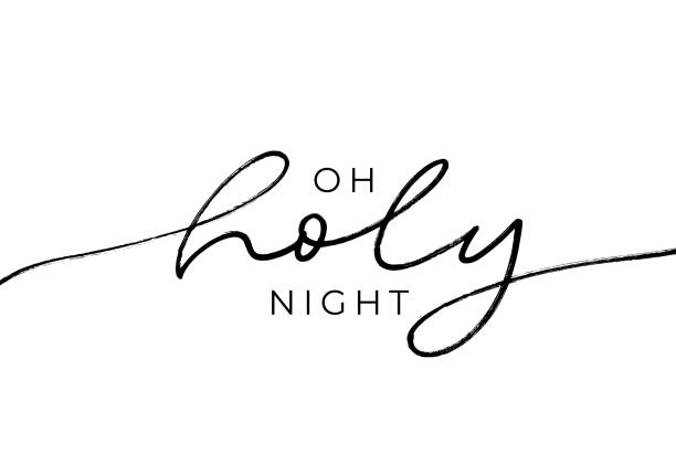 Oh holy night - calligraphy phrase for Christmas. Holiday quote isolated on white background. Oh holy night - calligraphy phrase for Christmas. Holiday quote isolated on white background. Hand drawn vector lettering for Xmas greeting cards, invitations. Line black calligraphy to winter holiday alphabet clipart stock illustrations
