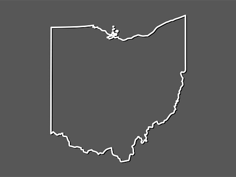 Ohio vector map with single border line boundary using white color on gray background illustration
