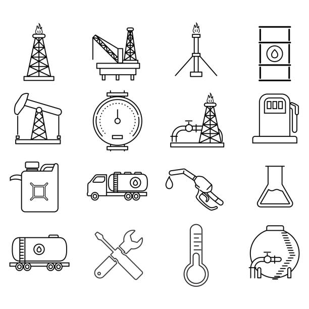 ilustraciones, imágenes clip art, dibujos animados e iconos de stock de petróleo y energía recursos iconos vector icono del diseño - gas pump