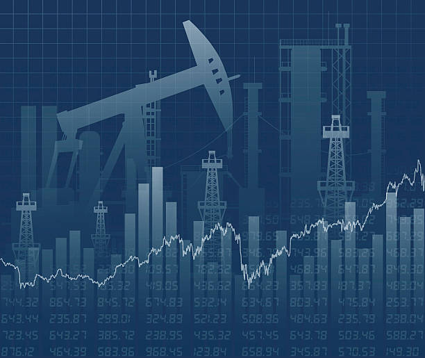 Oil derricks and financial data Illustration contains a transparency blends/gradients. Additional .aiCS6 included. EPS 10 oil market  stock illustrations
