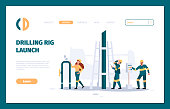 istock Oil industry landing. Gas industrial pipeline professional engineers check service mechanical workers garish vector business web page template 1353573850