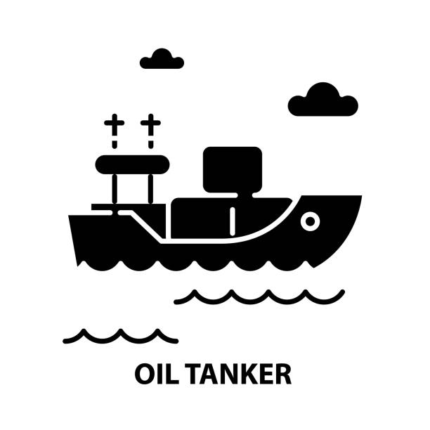 ilustrações de stock, clip art, desenhos animados e ícones de oil tanker icon, black vector sign with editable strokes, concept illustration - aerial container ship