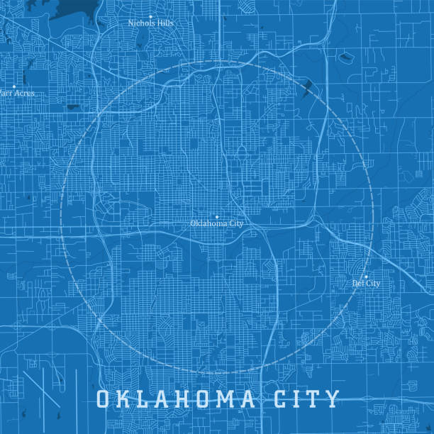 Oklahoma City OK City Vector Road Map Blue Text vector art illustration