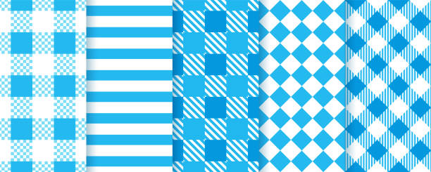 oktoberfest blue seamless patterns. plaid prints. vector illustration. - bayern 幅插畫檔、美工圖案、卡通及圖標