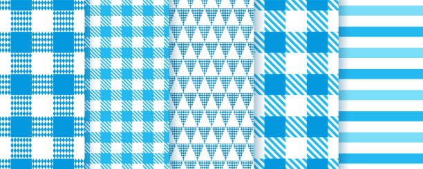 oktoberfest seamless patterns. plaid blue textures. vector illustration. - bayern 幅插畫檔、美工圖案、卡通及圖標