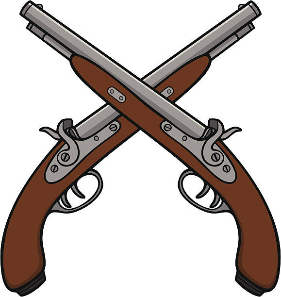 старый антикварные guns - cartoon of the antique pistol gun stock illustrat...