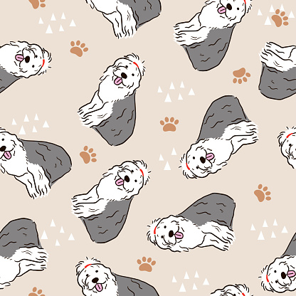 Old english sheepdog seamless pattern background vector illustration