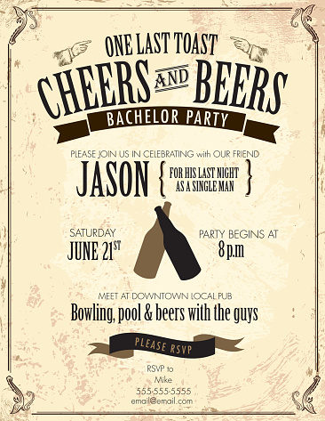 Old fashioned bachelor party invitation design template