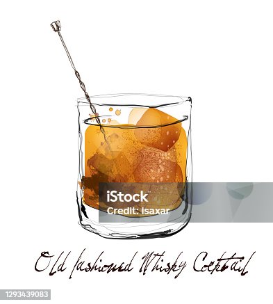 istock Old fashioned whisky cocktail in watercolor style 1293439083