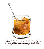 istock Old fashioned whisky cocktail in watercolor style 1293439083