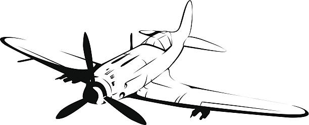 Old fighter plane. Line art. vector art illustration