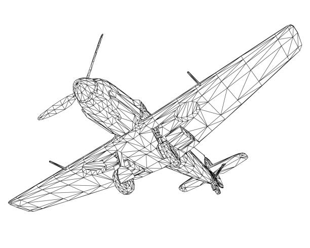 Old German military aircraft. Wireframe airplane isolated on a white background. 3D. Vector illustration Old German military aircraft. Wireframe airplane isolated on a white background. 3D. Vector illustration. drawing of fighter planes stock illustrations