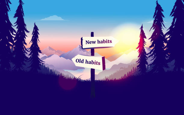 ilustrações de stock, clip art, desenhos animados e ícones de old habits vs new habits crossroad - change habits