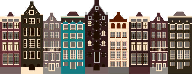 ilustrações de stock, clip art, desenhos animados e ícones de old  houses amsterdam style - amsterdam street