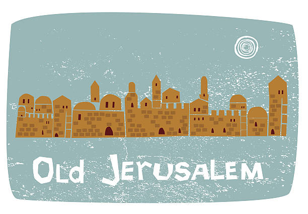 stockillustraties, clipart, cartoons en iconen met old jerusalem on grunge background, illustration - old stone stair