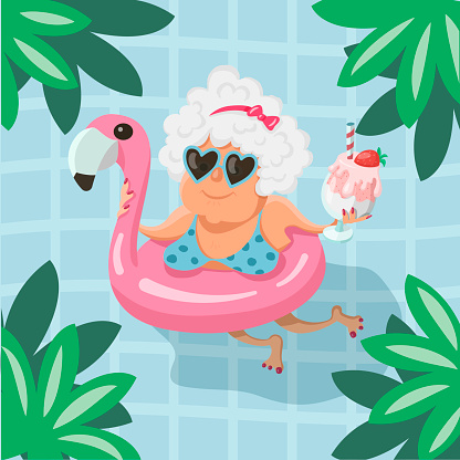 Old lady in a swimming pool