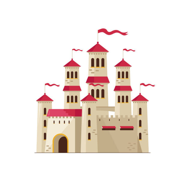 Old magical castle on white vector art illustration