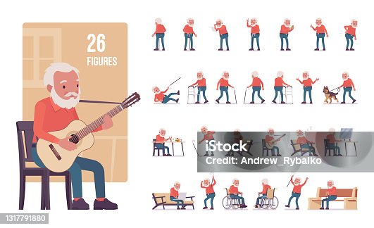 istock Old man, elderly person set, pose sequences 1317791880