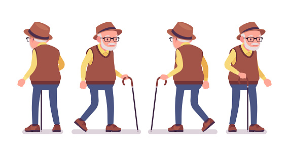 Old man, elderly person with walking cane