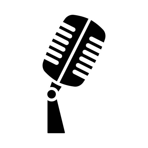 Old Microphone Icon Old Microphone Icon. Black Stencil Design. Vector Illustration. mic stencil stock illustrations