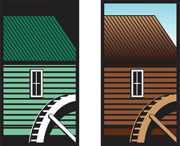 Old Mill Icon Old Mill with Water Wheel Vector Icon water wheel stock illustrations