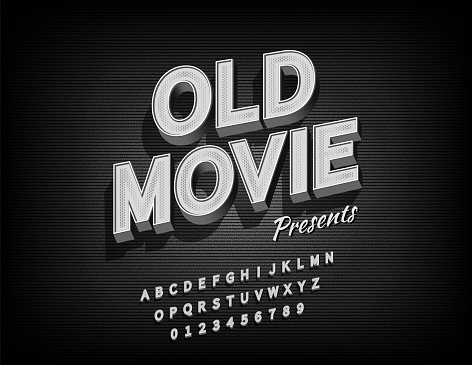 Old movie alphabet with grunge textured background for video or film, Vector EPS10