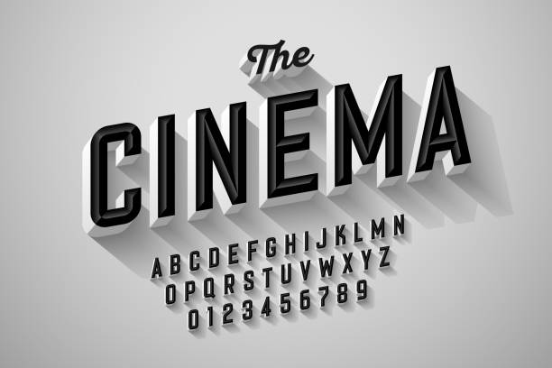 Old movie title vintage font Old movie title vintage font design, retro style alphabet letters and numbers vector illustration movie stock illustrations
