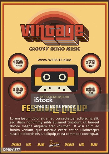 istock Old School Music Festival DJ Lineup Poster or Flyer Leaflet Template in Retro Style with Cassette Tape 1291041577