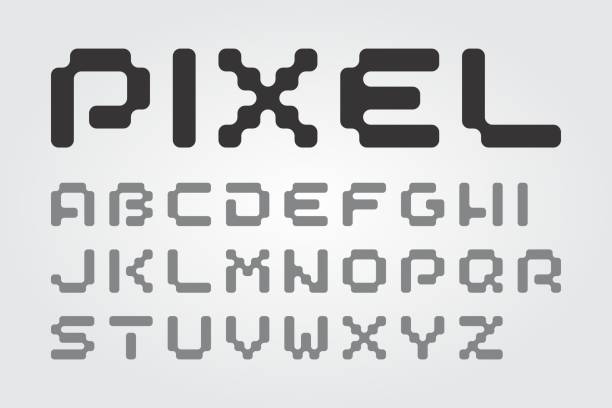 ilustrações, clipart, desenhos animados e ícones de fonte pixel da velha escola em uma remodelação moderna (tipo de letra vetorial). tipografia de jogos de computador digital geométrico plano. - geek