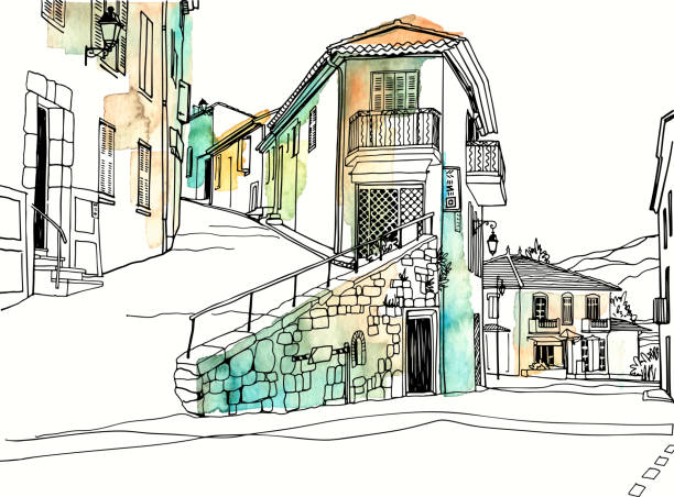illustrations, cliparts, dessins animés et icônes de vieille rue de provence romantique - ville france